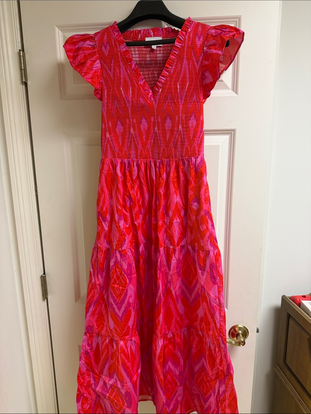 Sugarlips Red and Hot Pink V-Neck Tiered Maxi Dress